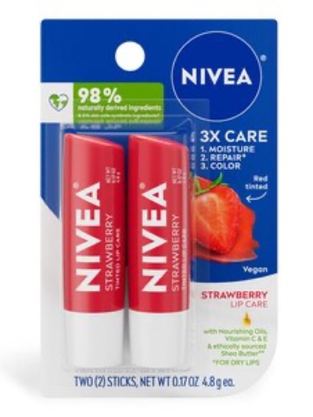 Nivea 2 Pack Strawberry Tinted Lip Care - New in Package